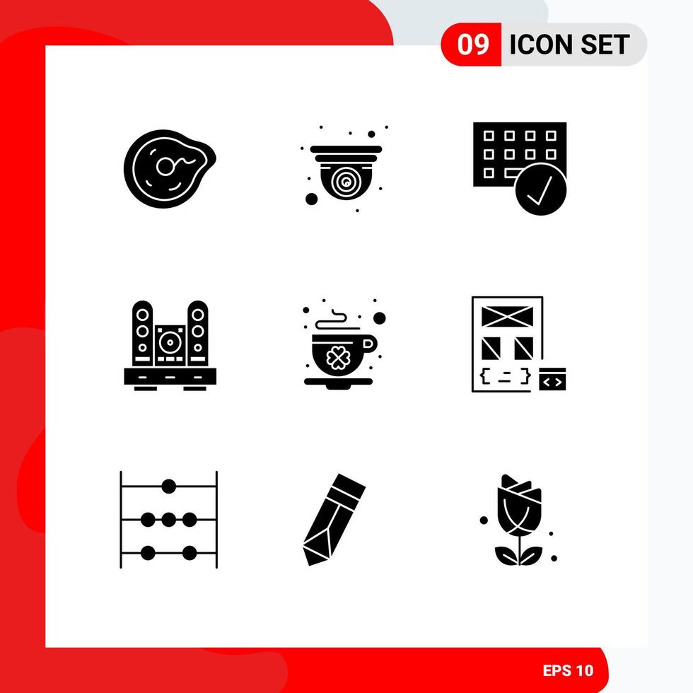 Universal Icon Symbols Group of 9 Modern Solid Glyphs of living furniture web desk gadget Editable Vector Design Elements