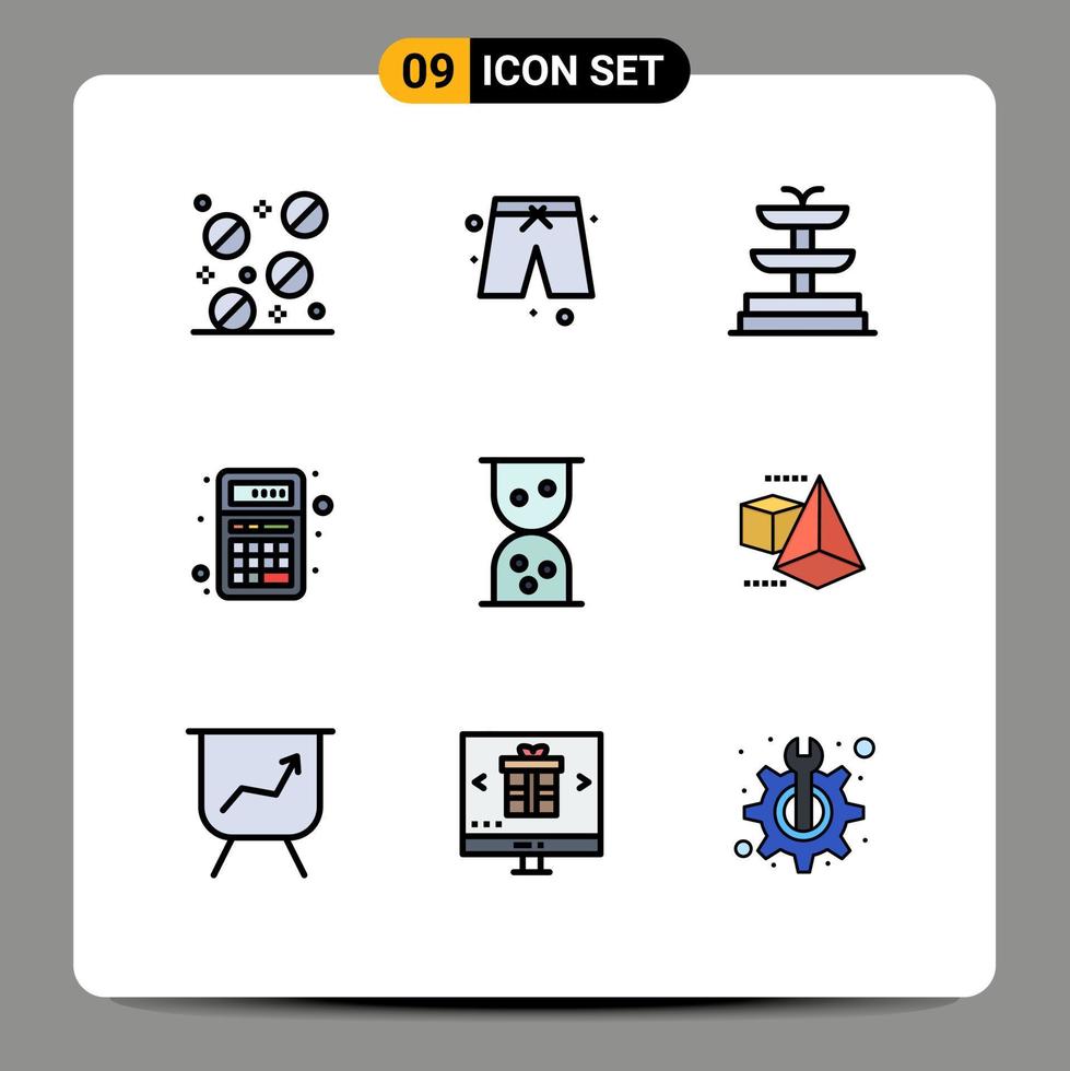 Pack of 9 creative Filledline Flat Colors of board box add model interaction Editable Vector Design Elements