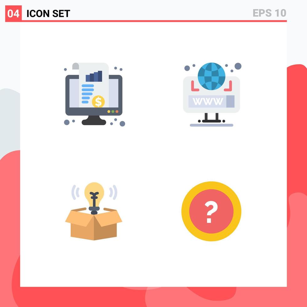 Universal Icon Symbols Group of 4 Modern Flat Icons of dashboard box chart globe idea Editable Vector Design Elements