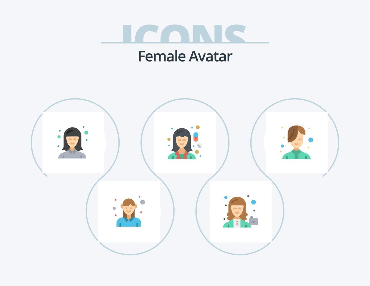 Female Avatar Flat Icon Pack 5 Icon Design. pharmacy. female. profile. chemist. student vector