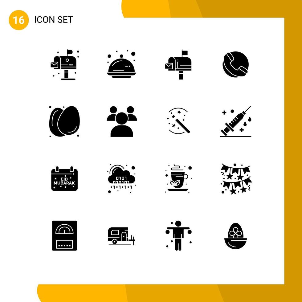 Mobile Interface Solid Glyph Set of 16 Pictograms of eggs shop celebration phone email Editable Vector Design Elements