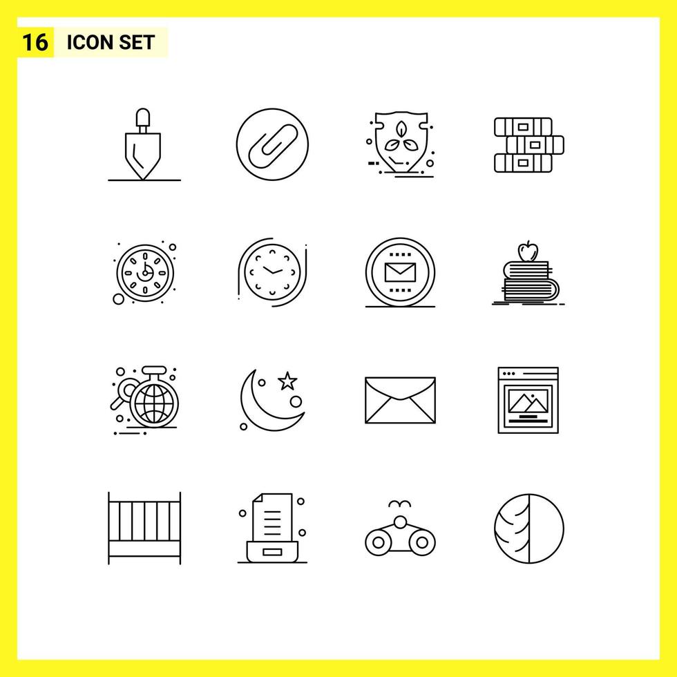 16 Thematic Vector Outlines and Editable Symbols of basic time energy clock notebook Editable Vector Design Elements