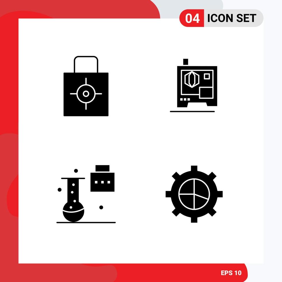 Group of 4 Solid Glyphs Signs and Symbols for key new science concepts security printing science folder Editable Vector Design Elements