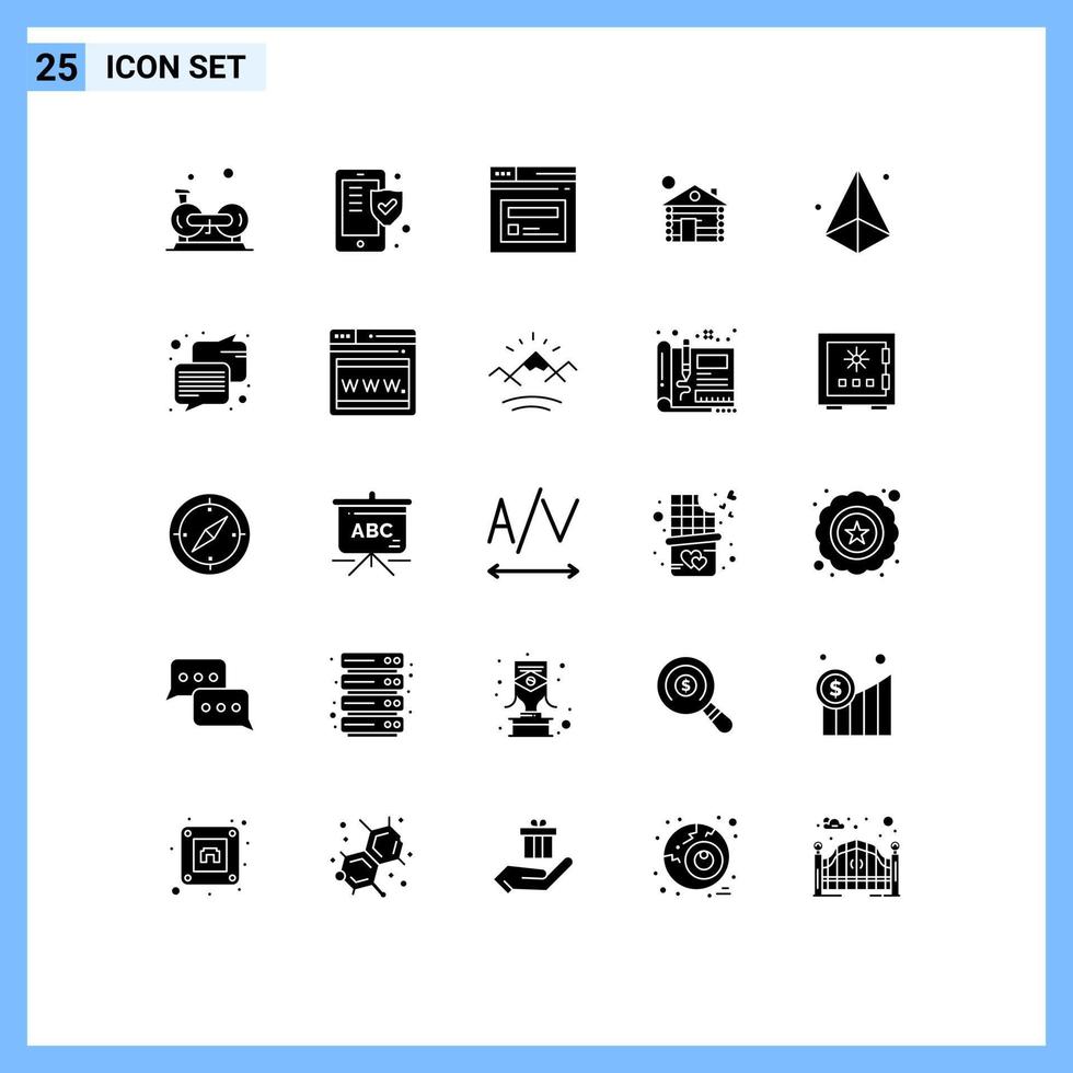 Pictogram Set of 25 Simple Solid Glyphs of design service shield building website Editable Vector Design Elements