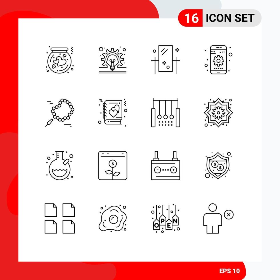 Pack of 16 Modern Outlines Signs and Symbols for Web Print Media such as setting gear gear reflection grooming Editable Vector Design Elements