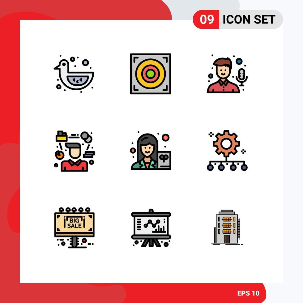 Modern Set of 9 Filledline Flat Colors and symbols such as scientist manager mic consultant person Editable Vector Design Elements