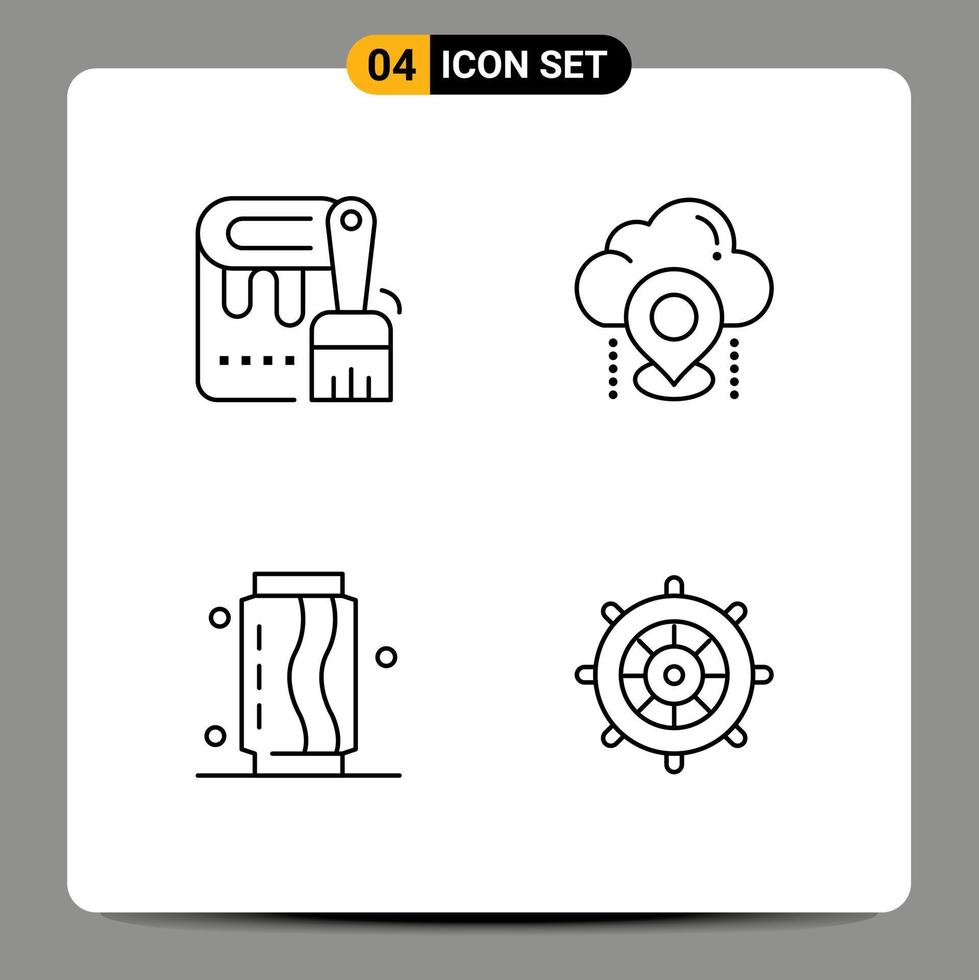 Mobile Interface Line Set of 4 Pictograms of brush can painting cloud fast Editable Vector Design Elements