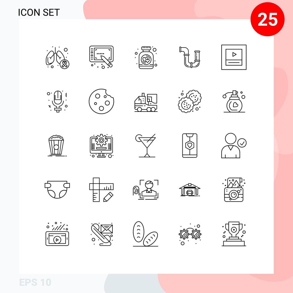Stock Vector Icon Pack of 25 Line Signs and Symbols for layout tools bottle repair pipe Editable Vector Design Elements