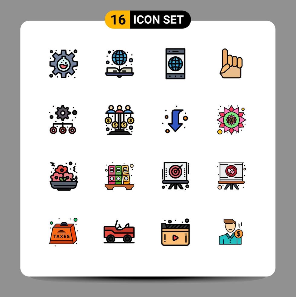 Pack of 16 Modern Flat Color Filled Lines Signs and Symbols for Web Print Media such as management american browser usa foam hand Editable Creative Vector Design Elements