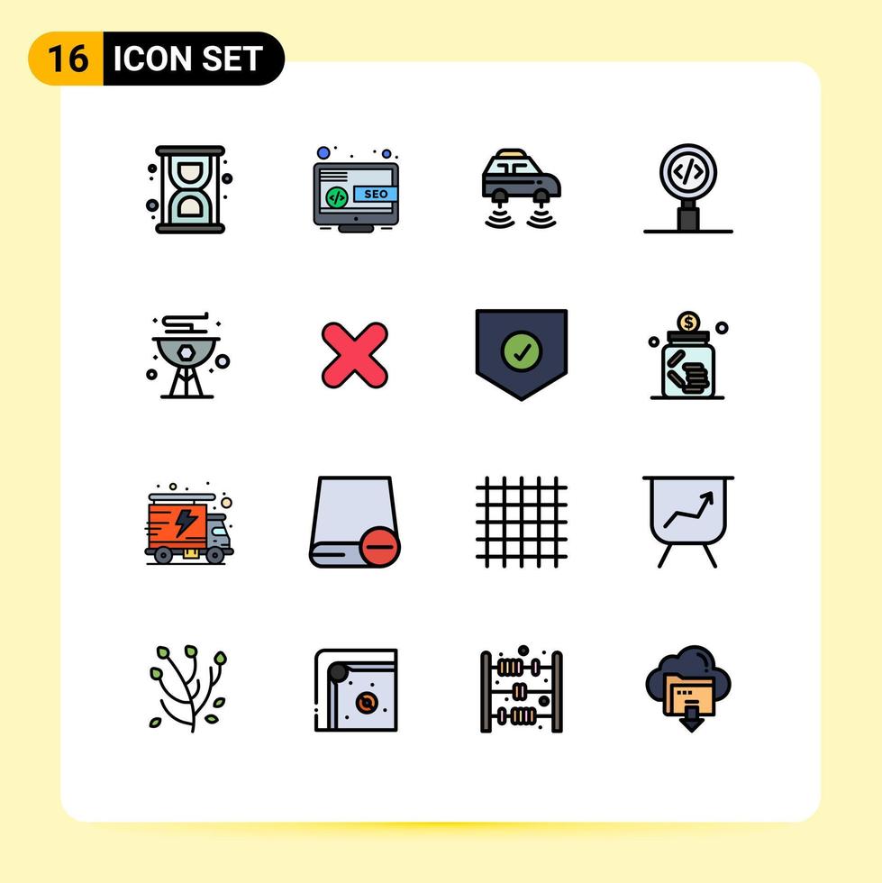Modern Set of 16 Flat Color Filled Lines and symbols such as beach programming electric development code Editable Creative Vector Design Elements