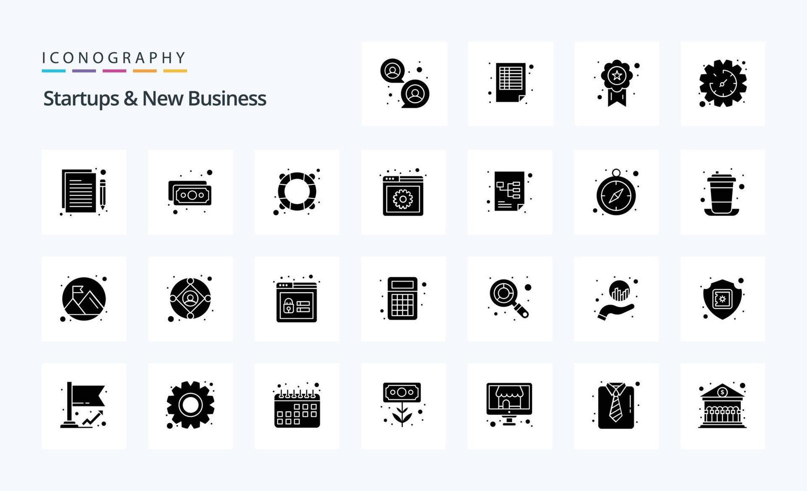 Paquete de iconos de glifos sólidos de 25 nuevas empresas y nuevos negocios vector