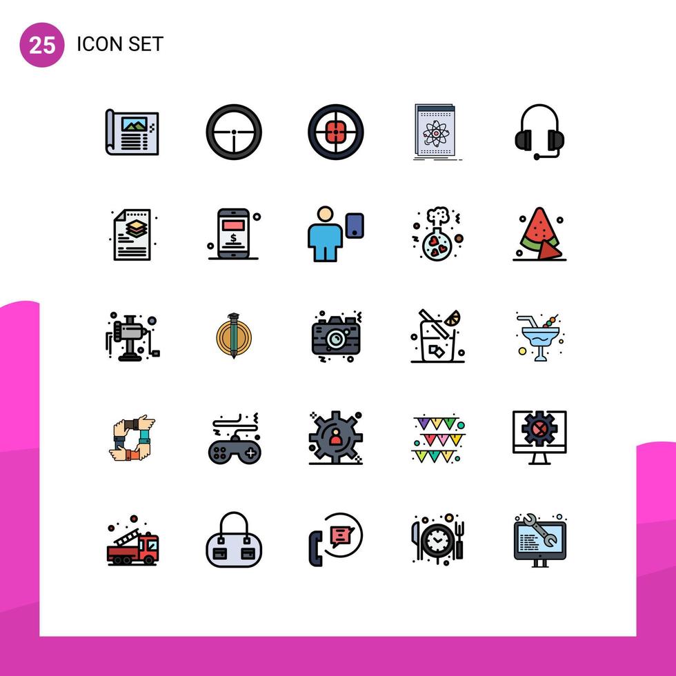 Concepto de color plano de 25 líneas completas para sitios web móviles y aplicaciones compatibles con auriculares soldado científico desarrollador elementos de diseño vectorial editables vector