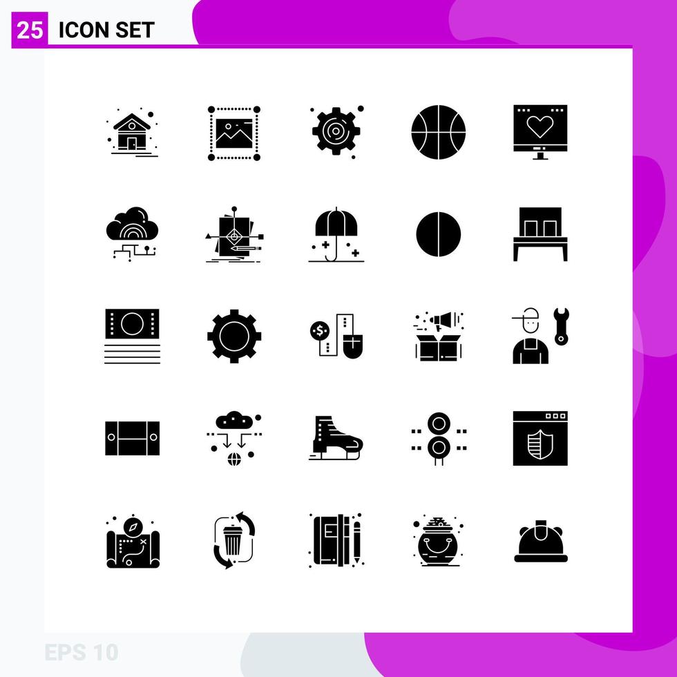 Mobile Interface Solid Glyph Set of 25 Pictograms of like favorite image web basic Editable Vector Design Elements