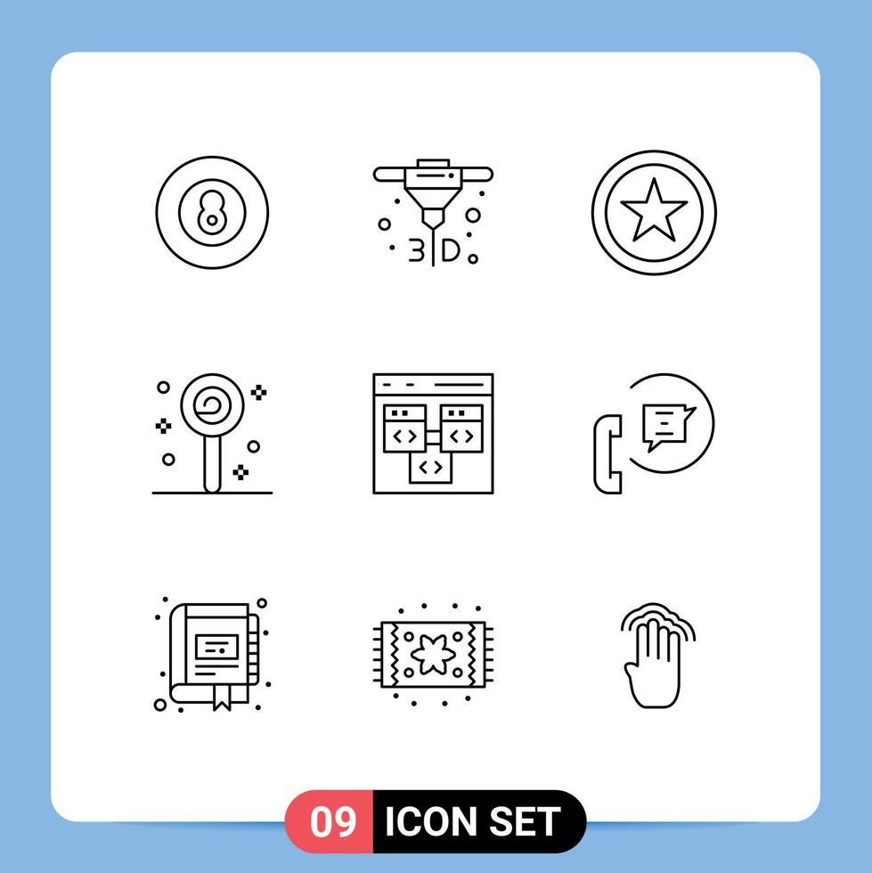 9 Universal Outlines Set for Web and Mobile Applications development coding star browser sweet Editable Vector Design Elements