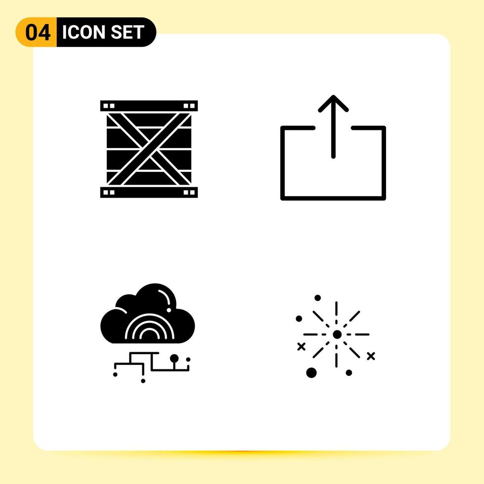 Group of 4 Solid Glyphs Signs and Symbols for box cloud development output connect Editable Vector Design Elements