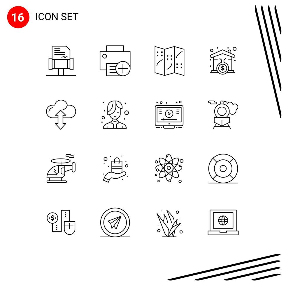 16 Universal Outline Signs Symbols of up cloud map loanhome mortgage Editable Vector Design Elements