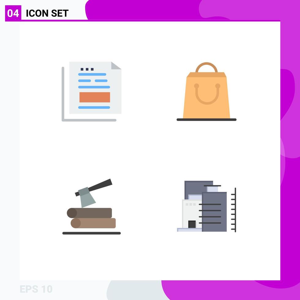 conjunto de iconos planos de interfaz móvil de 4 pictogramas de elementos de diseño vectorial editables de madera de la tienda de facturas de registro de datos vector