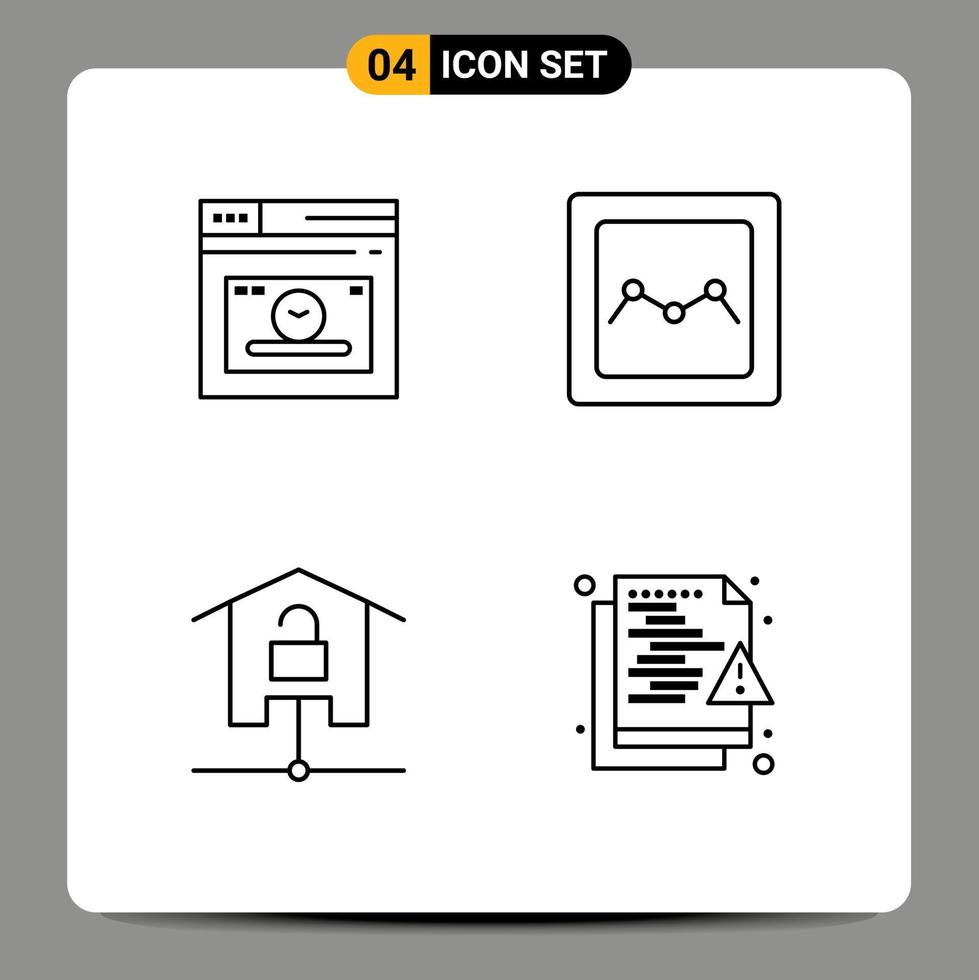 Set of 4 Modern UI Icons Symbols Signs for web kit time graph technology Editable Vector Design Elements