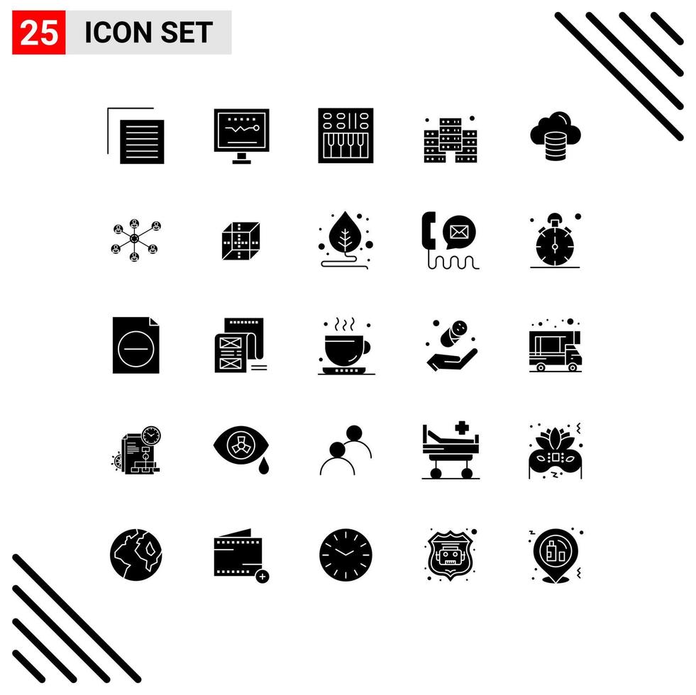 Pictogram Set of 25 Simple Solid Glyphs of cloud economy hospital digital speaker Editable Vector Design Elements