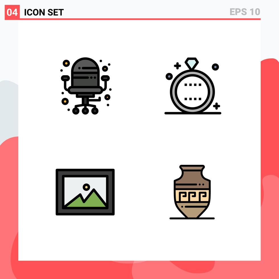 Set of 4 Modern UI Icons Symbols Signs for chair image celebration ring amphora Editable Vector Design Elements
