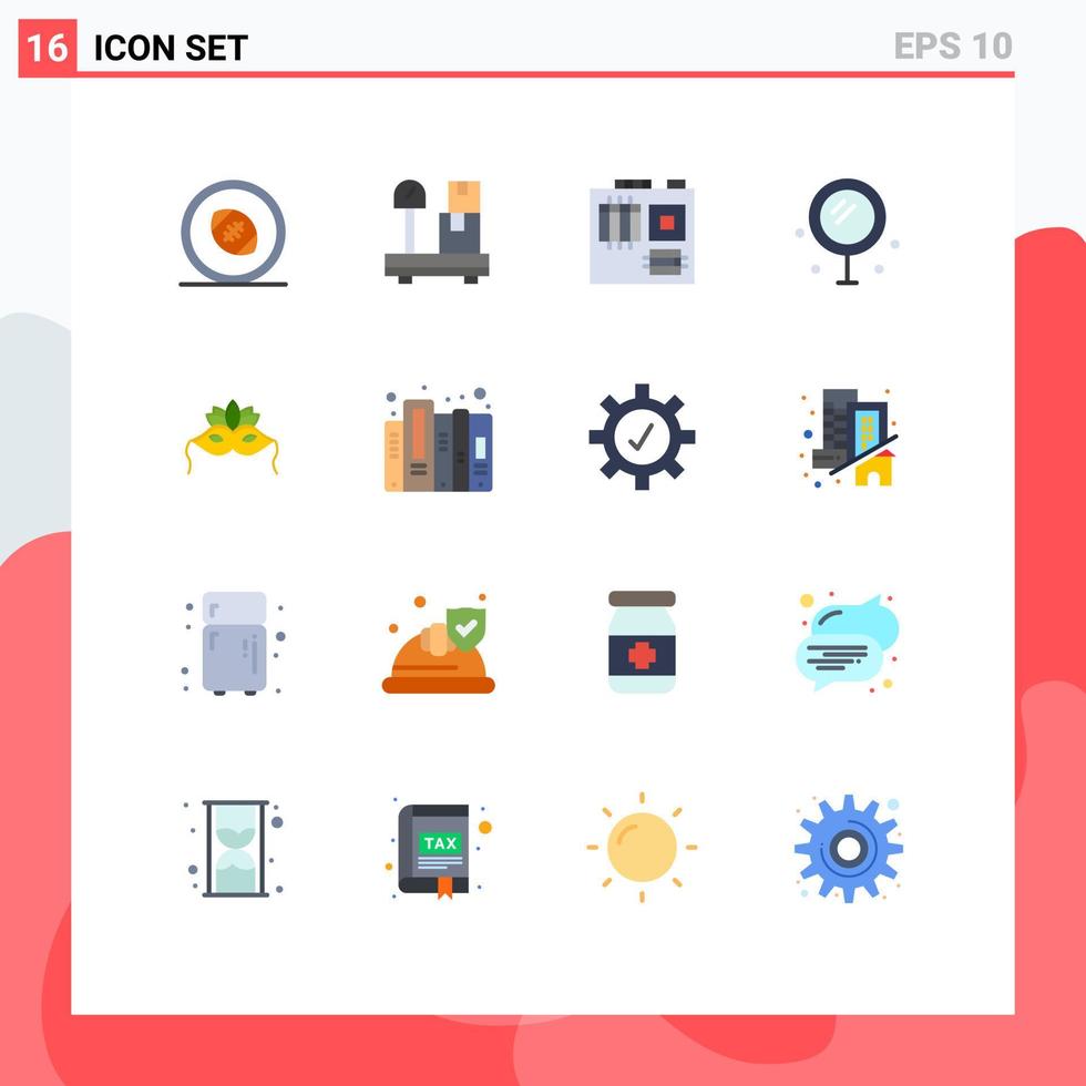 interfaz móvil conjunto de colores planos de 16 pictogramas de máscara veneciana computadora boda corazón paquete editable de elementos de diseño de vectores creativos