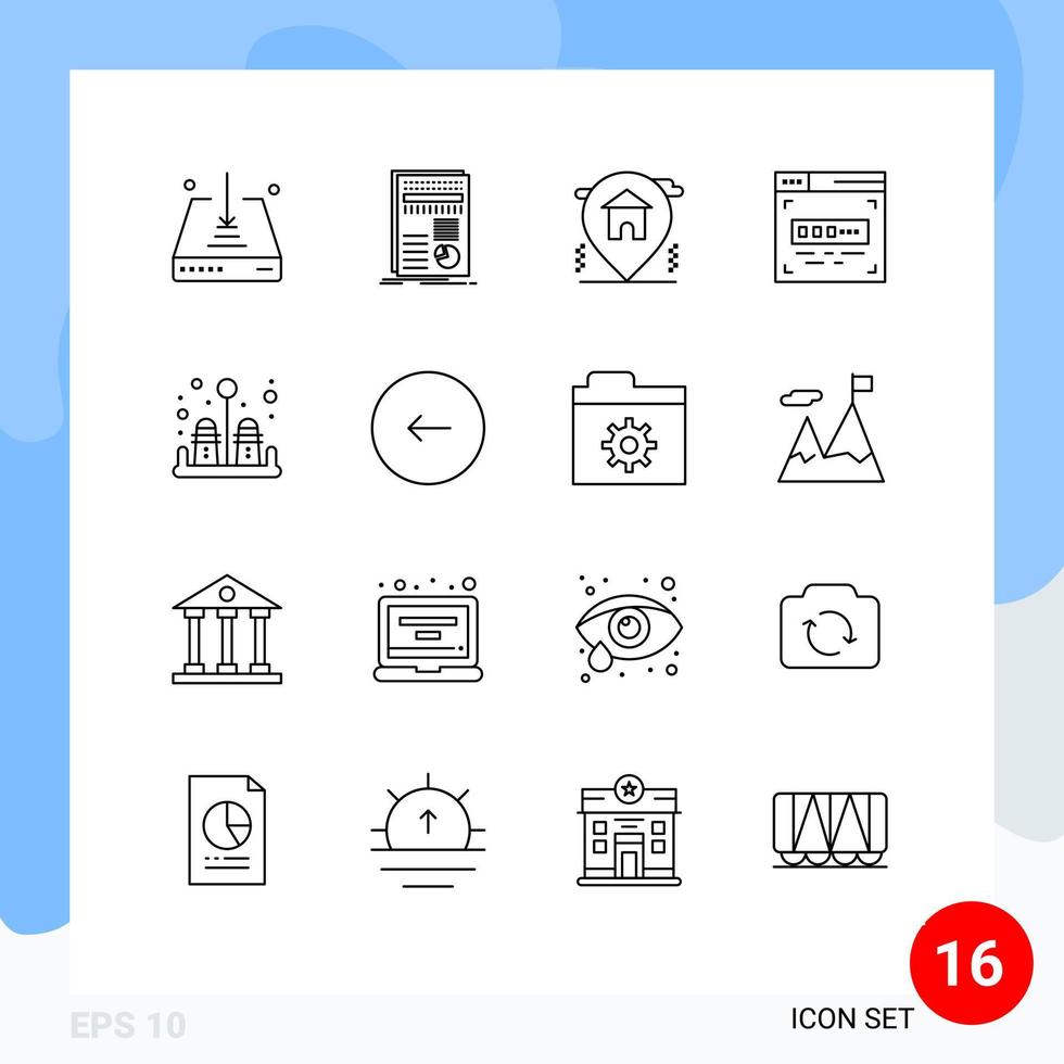 Group of 16 Modern Outlines Set for salt front end development statistics coder real estate Editable Vector Design Elements