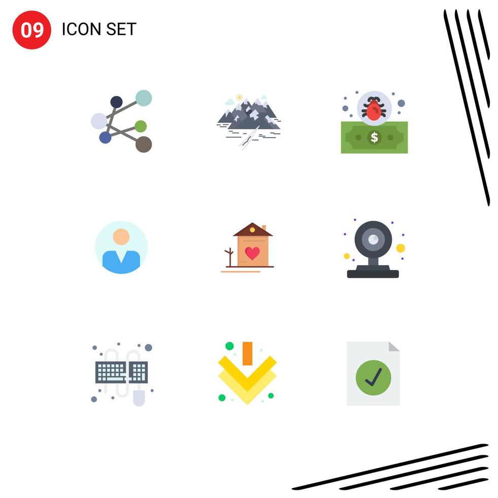 Set of 9 Modern UI Icons Symbols Signs for family home dollar user personalization Editable Vector Design Elements