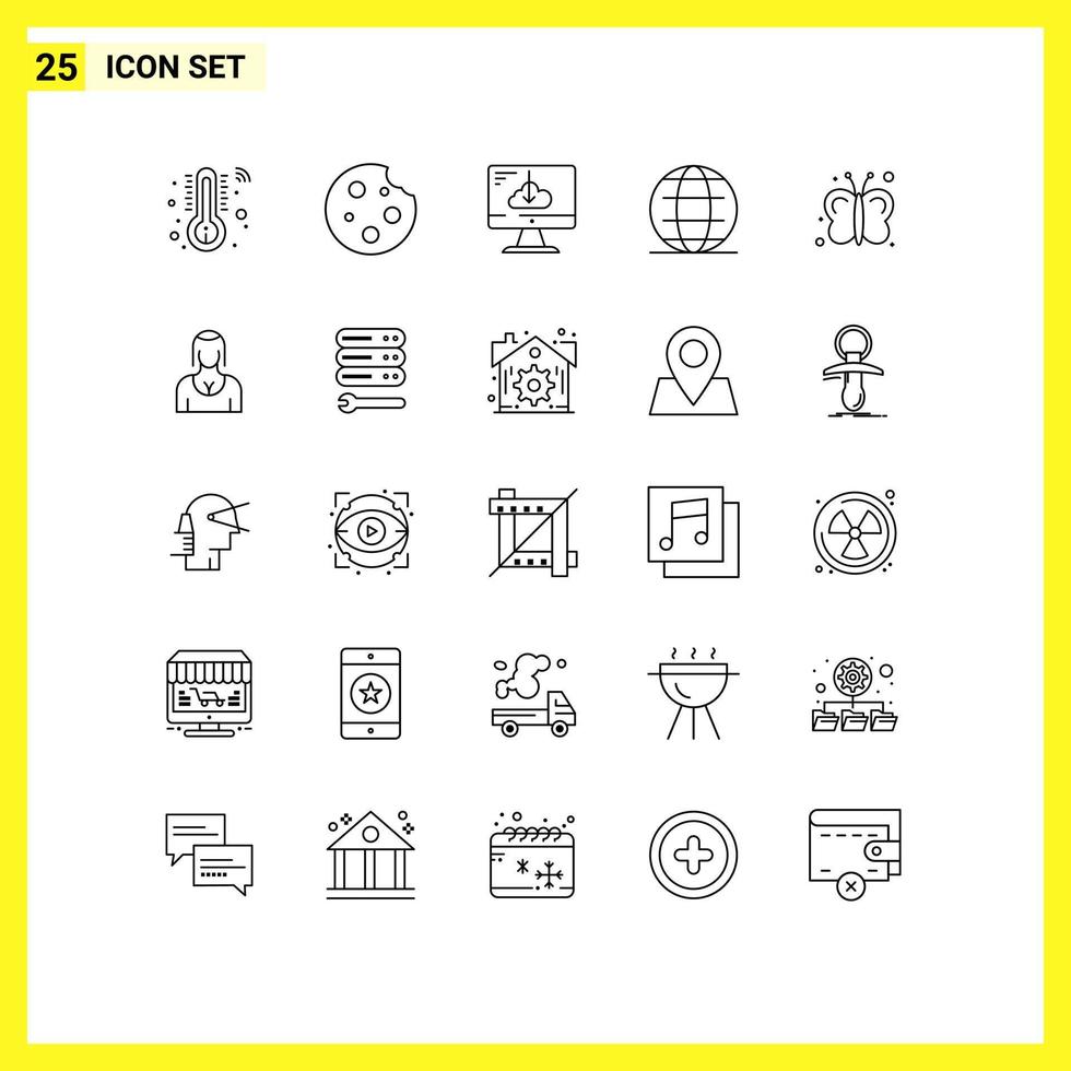 User Interface Pack of 25 Basic Lines of butterfly security cloud internet installation Editable Vector Design Elements