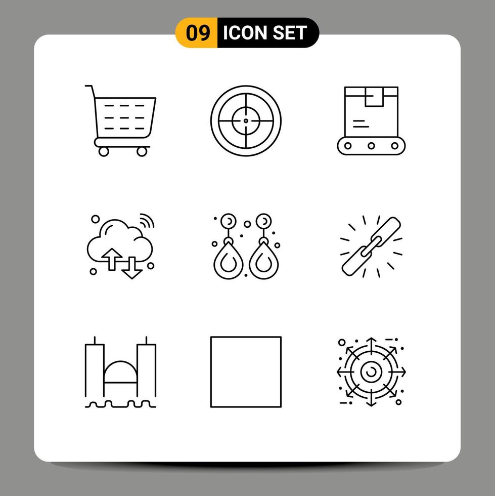 Set of 9 Modern UI Icons Symbols Signs for gemstone earring logistics wifi internet of things Editable Vector Design Elements