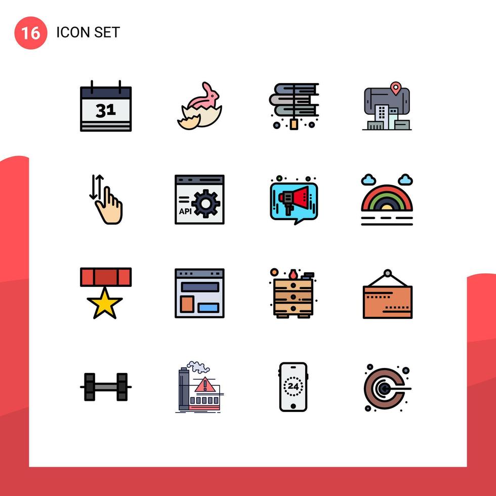 Mobile Interface Flat Color Filled Line Set of 16 Pictograms of gestures audmented books technology reality Editable Creative Vector Design Elements