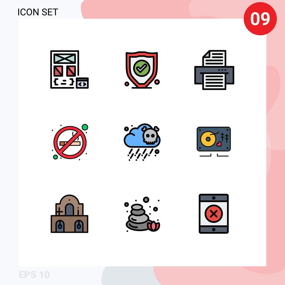 User Interface Pack of 9 Basic Filledline Flat Colors of pollution gas device smoking no Editable Vector Design Elements