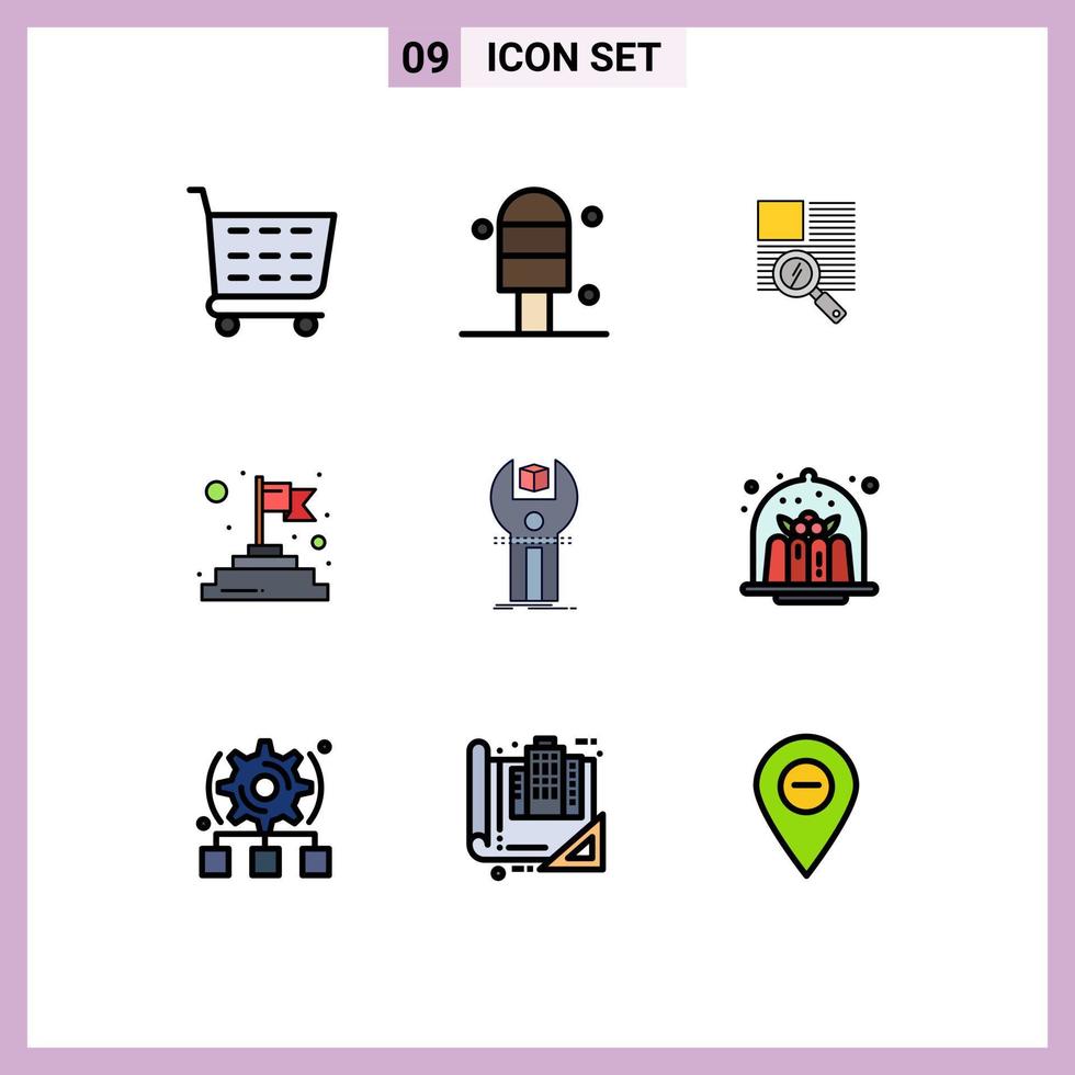 9 símbolos de signos de color plano de línea de relleno universal de desarrollo de lectura de kit de brownie elementos de diseño de vector editable sdk