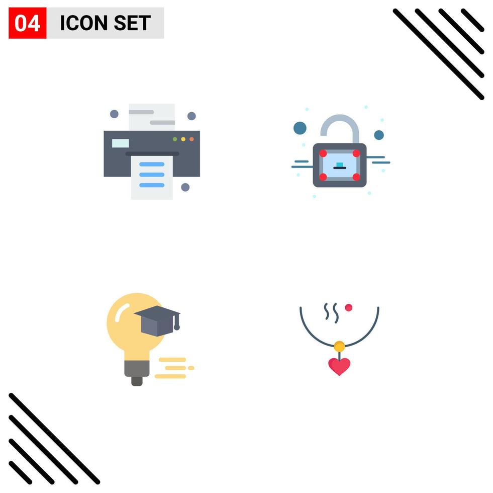 4 Universal Flat Icons Set for Web and Mobile Applications office graduation lock bulb love Editable Vector Design Elements
