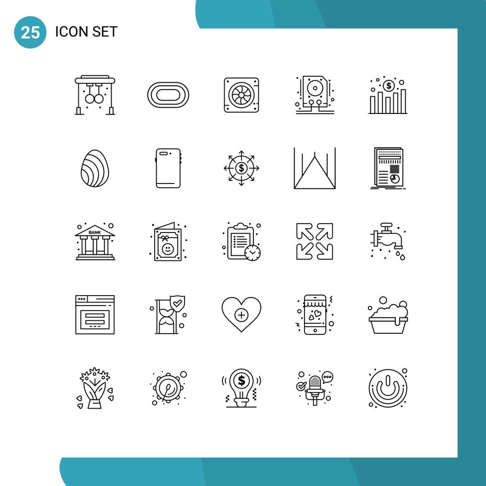 Pictogram Set of 25 Simple Lines of increase storage computer hdd data Editable Vector Design Elements