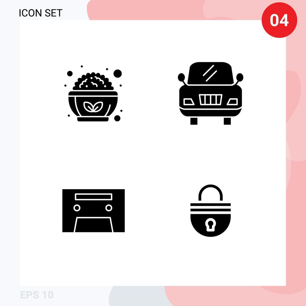 4 Creative Icons Modern Signs and Symbols of food lock salad bowl analog password Editable Vector Design Elements