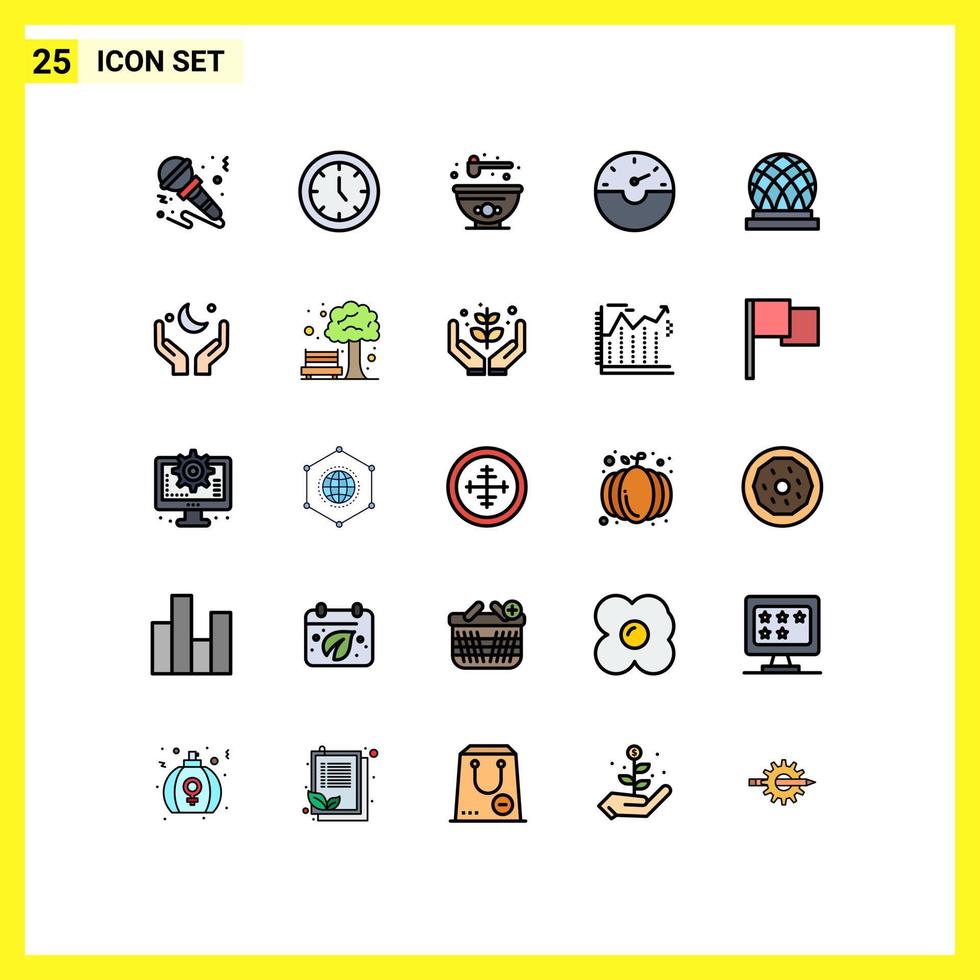 User Interface Pack of 25 Basic Filled line Flat Colors of city building time speed dash Editable Vector Design Elements