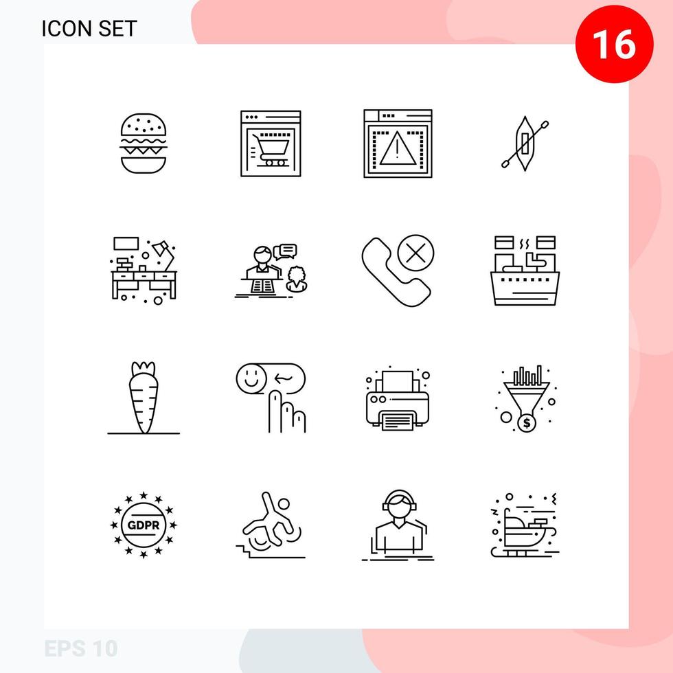 16 Outline concept for Websites Mobile and Apps table desk computing ship canoe Editable Vector Design Elements