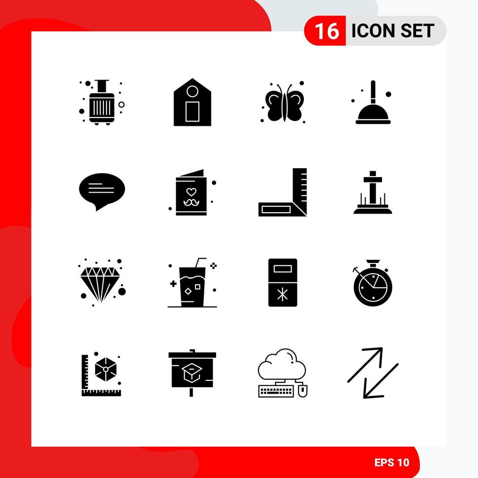 16 Thematic Vector Solid Glyphs and Editable Symbols of messages chat fly witch cleaning Editable Vector Design Elements