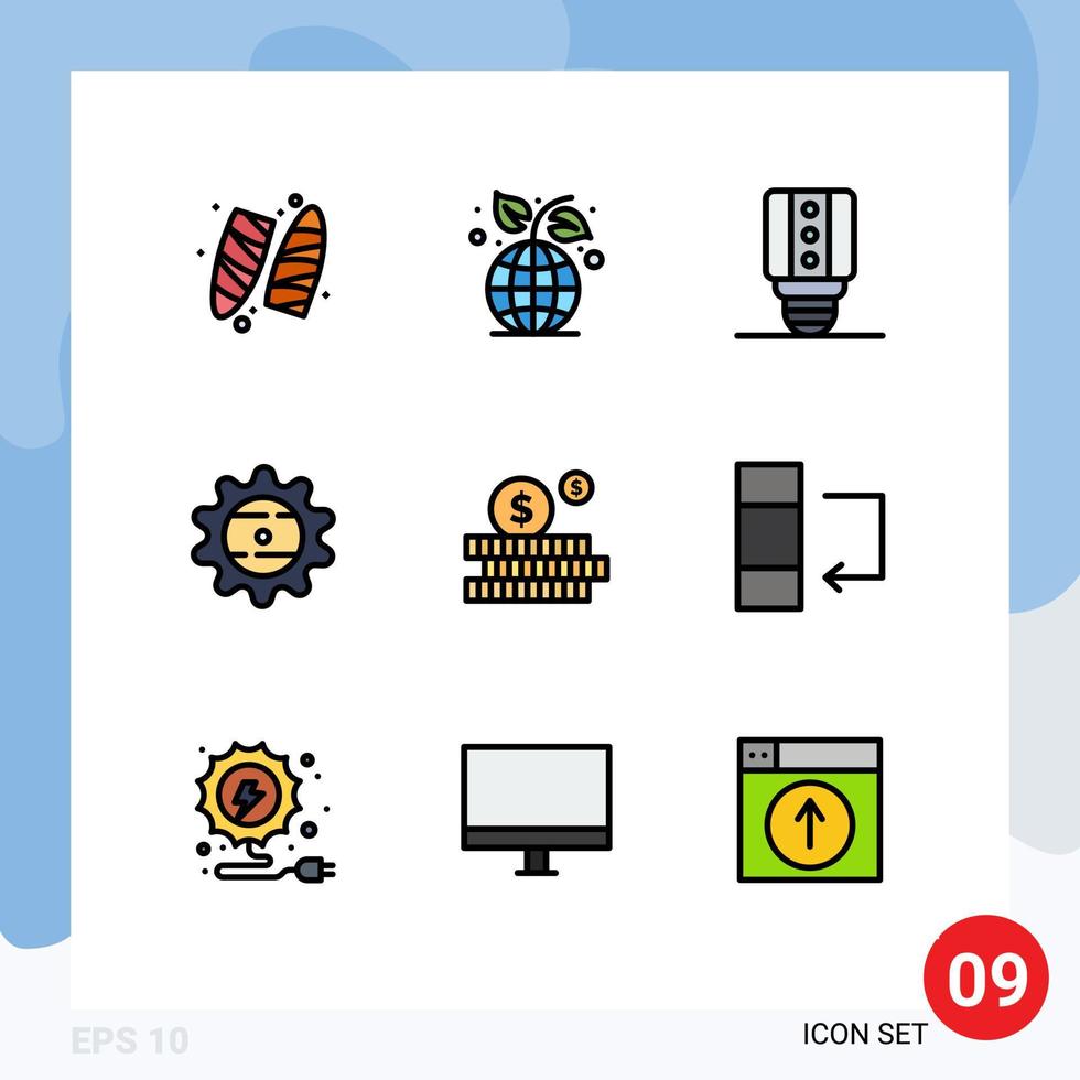 9 Universal Filledline Flat Colors Set for Web and Mobile Applications money budget lamp food cap Editable Vector Design Elements