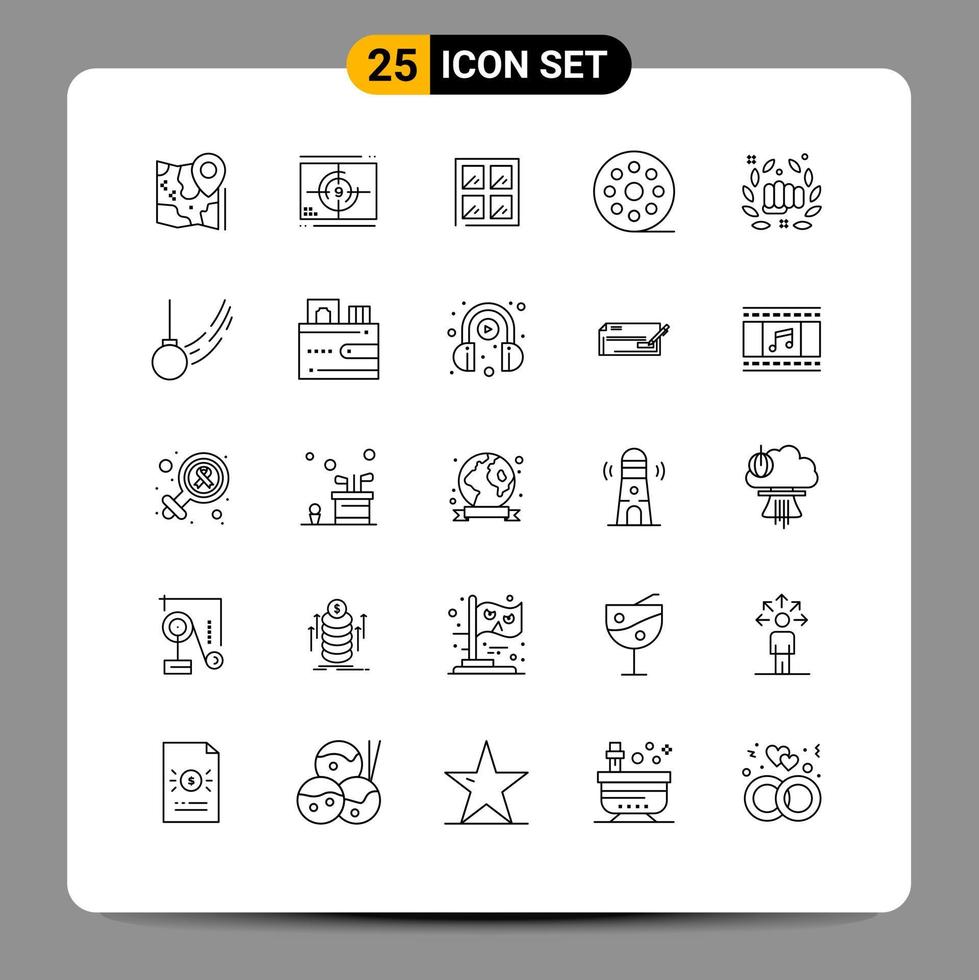 Set of 25 Modern UI Icons Symbols Signs for boxing movie opening film building Editable Vector Design Elements