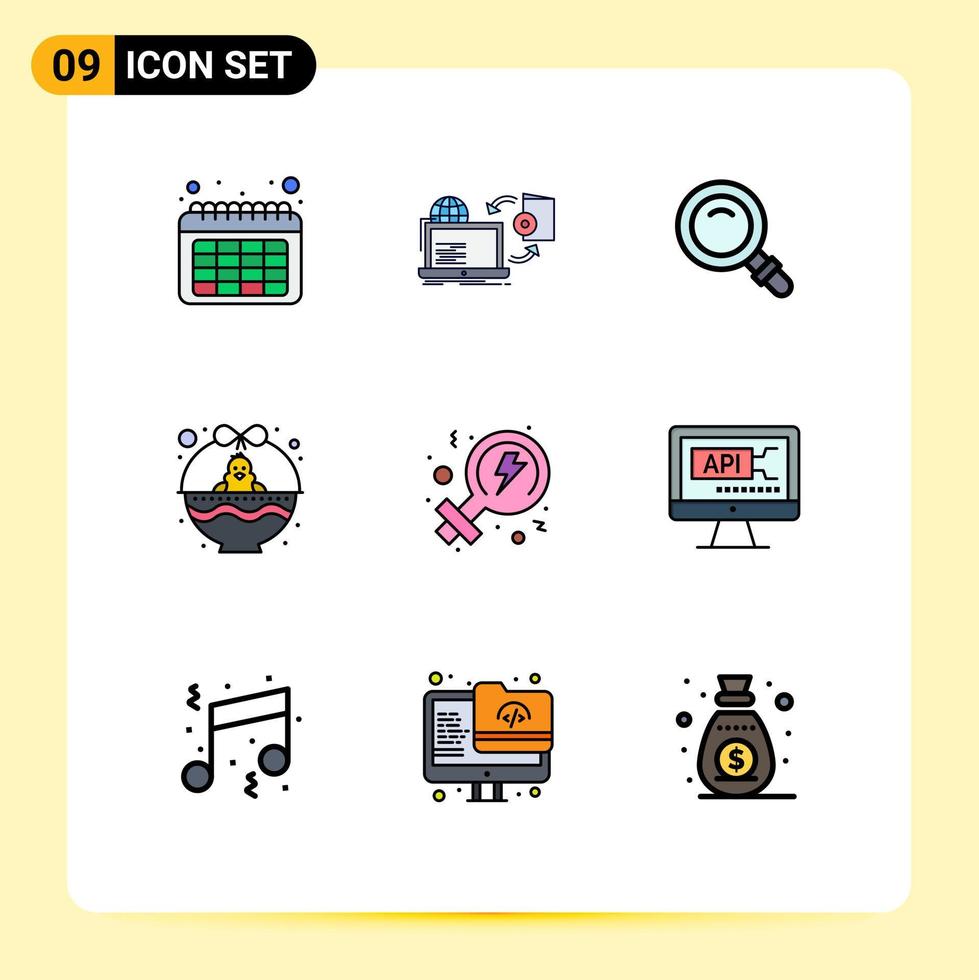 Set of 9 Modern UI Icons Symbols Signs for feminism holiday find easter basket Editable Vector Design Elements