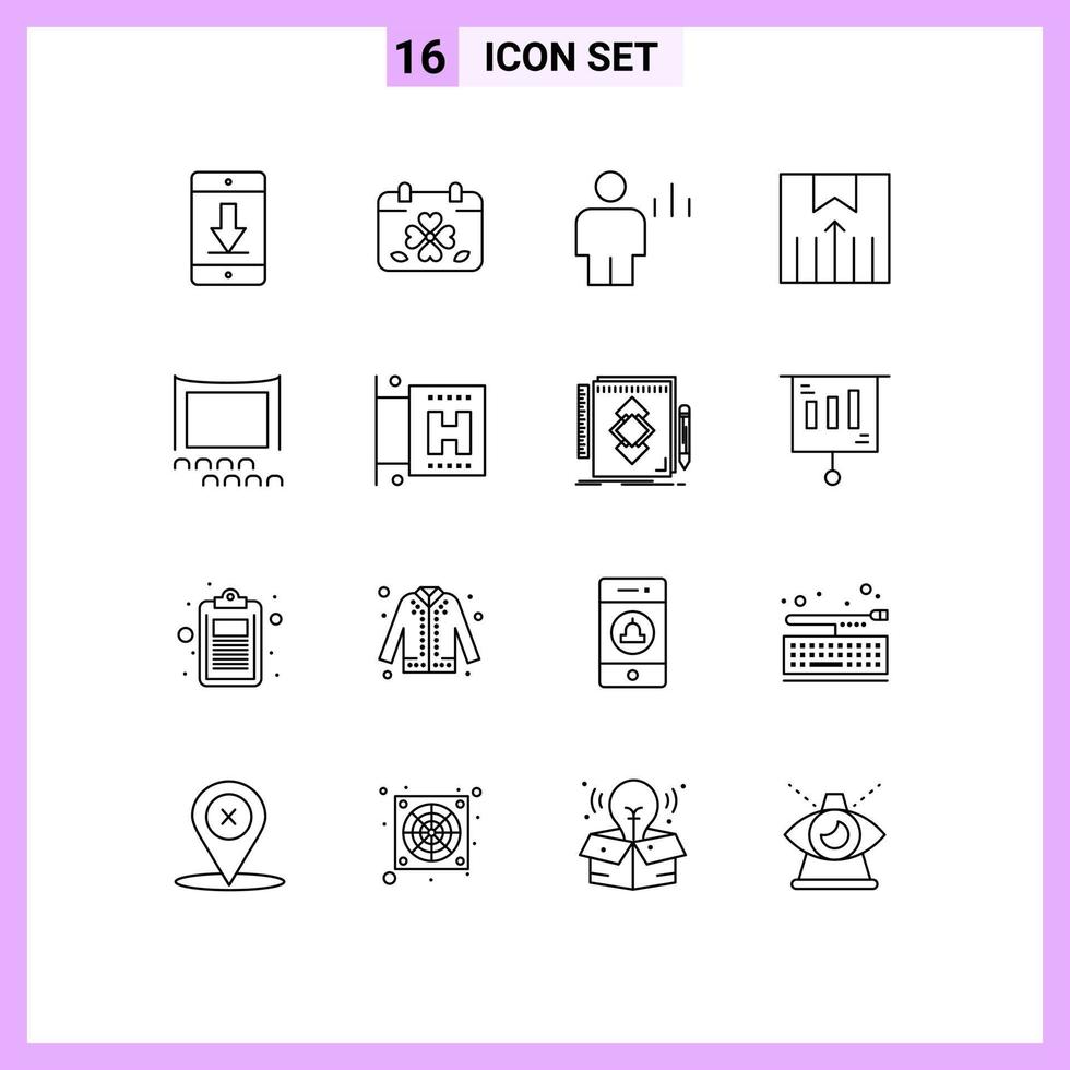 Set of 16 Vector Outlines on Grid for shipping services delivery leaf human body Editable Vector Design Elements