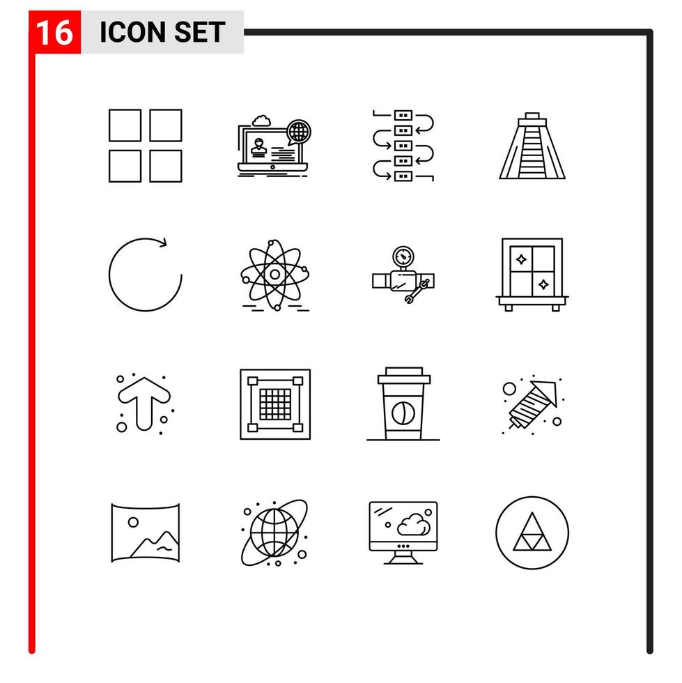 Outline Pack of 16 Universal Symbols of atom clockwise music arrow landmark Editable Vector Design Elements