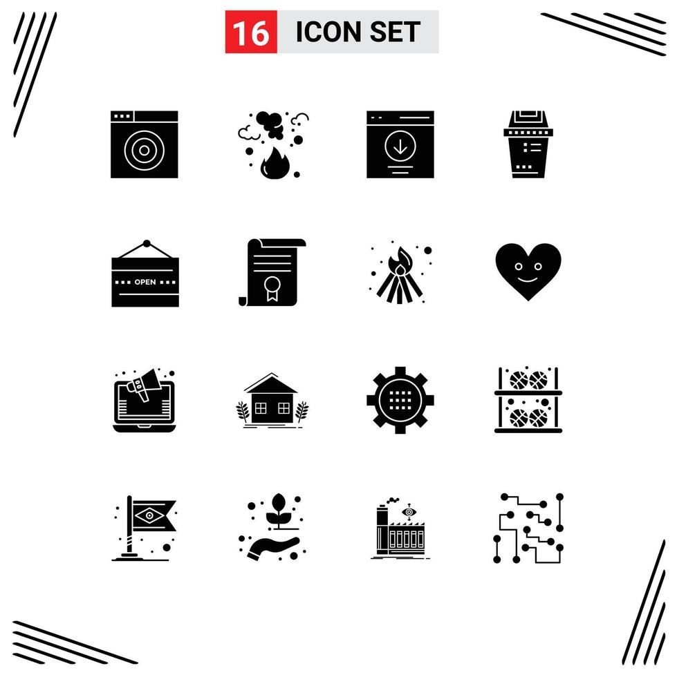 Group of 16 Solid Glyphs Signs and Symbols for and junk communication equipment user Editable Vector Design Elements