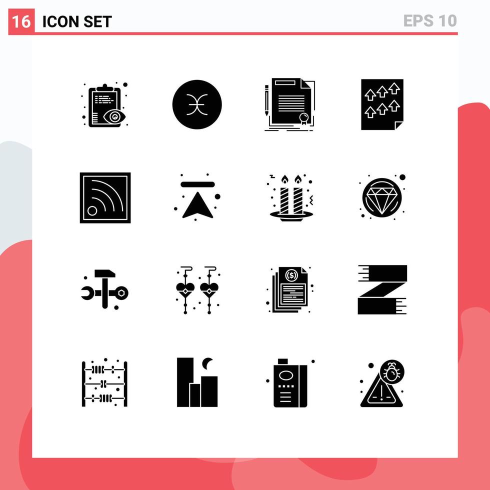 16 Thematic Vector Solid Glyphs and Editable Symbols of report page agreement high paper Editable Vector Design Elements