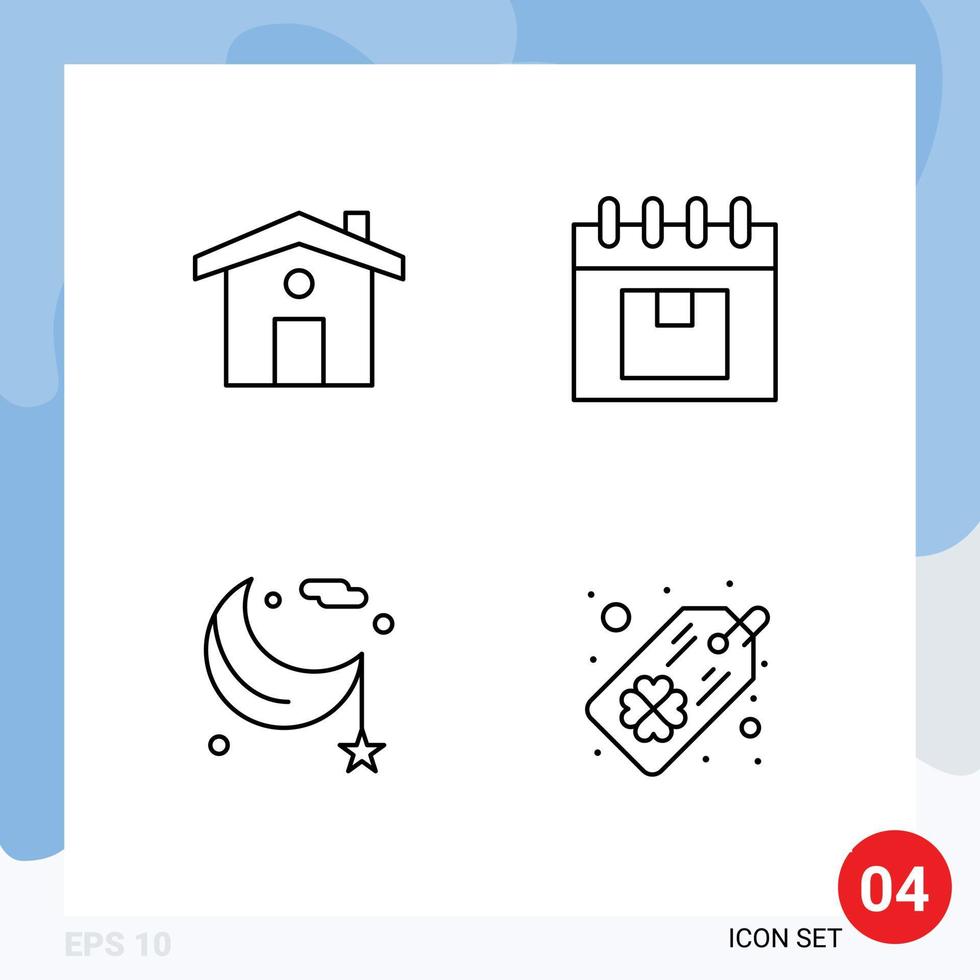 Set of 4 Vector Filledline Flat Colors on Grid for home cresent calendar planning night Editable Vector Design Elements