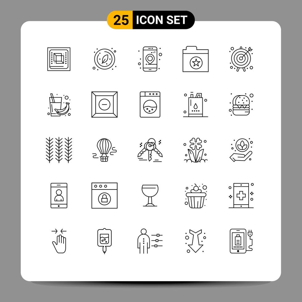 User Interface Pack of 25 Basic Lines of goal star circle folder navigation Editable Vector Design Elements
