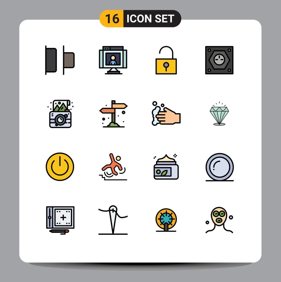paquete de iconos de vectores de stock de 16 signos y símbolos de línea para elementos de diseño de vectores creativos editables de energía de bloqueo de toma de cámara