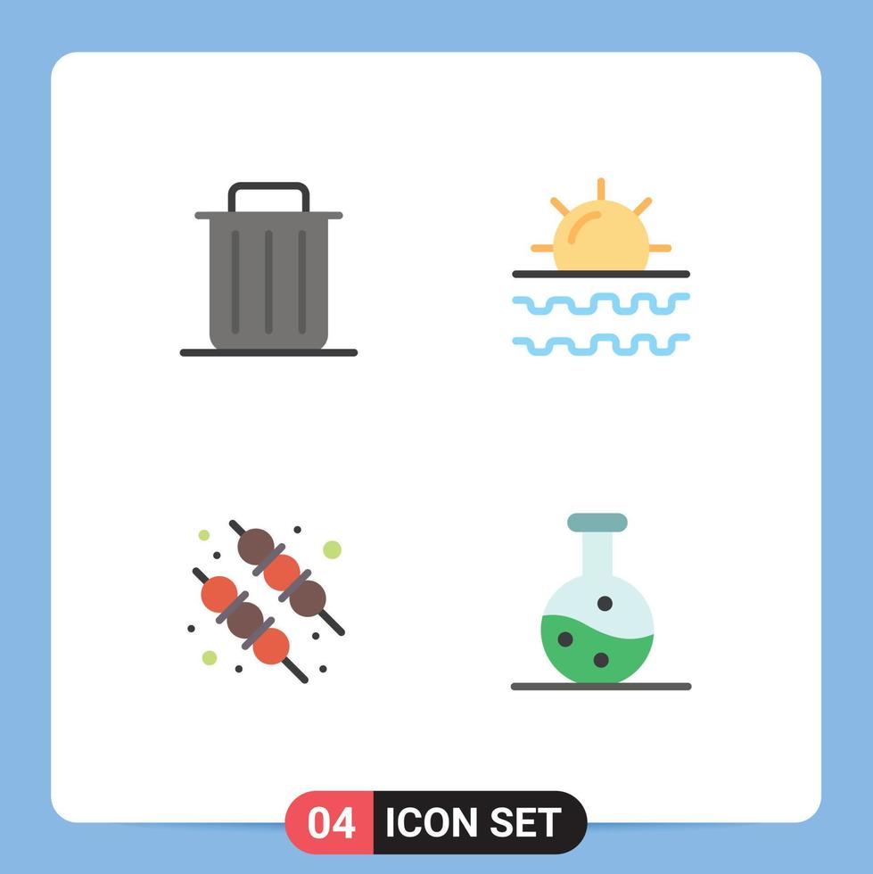 Editable Vector Line Pack of 4 Simple Flat Icons of delete vacation remove sea bbq Editable Vector Design Elements