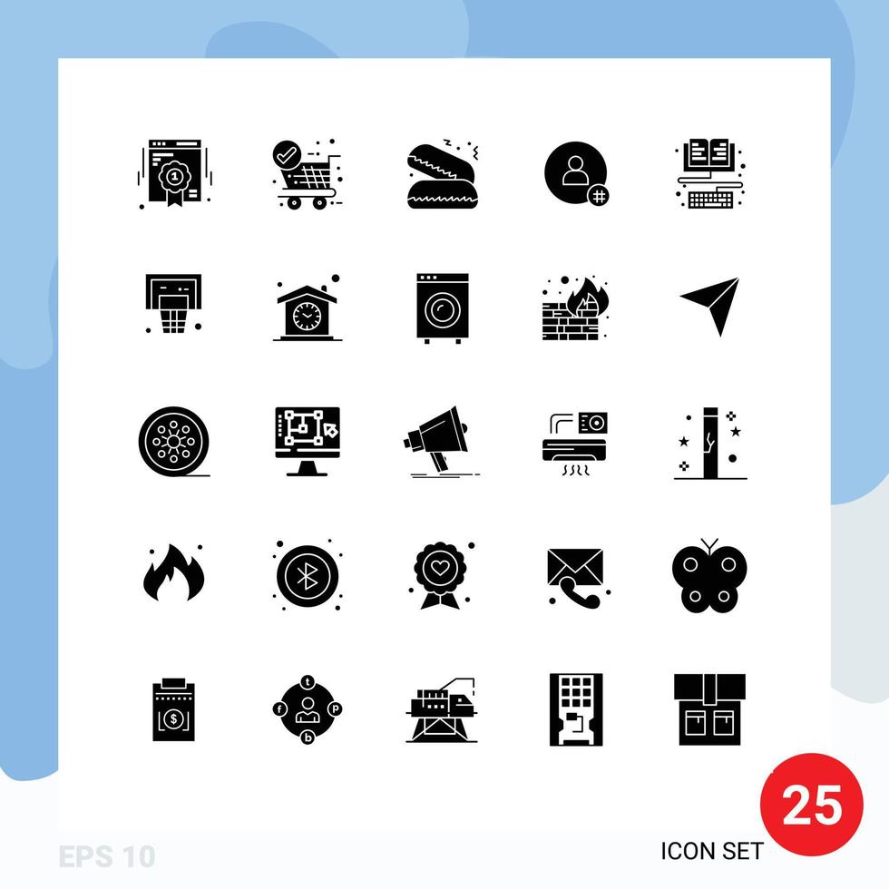 Set of 25 Modern UI Icons Symbols Signs for ebook contact fast food twitter hash tag Editable Vector Design Elements